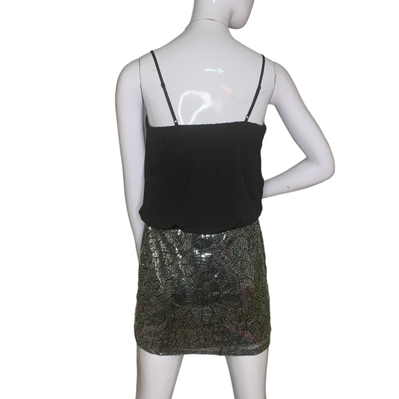 Trixxi Mini Dress Size Small Colorblock Black Blouse and Silver Sequined Skirt - Picture 2 of 8